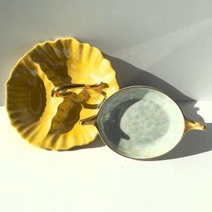 Iridescent set of 2 small dishes with 24K gold accent
